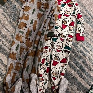 Carters size 4t Animal and Santa Print footie fleece Pajamas holiday Christmas